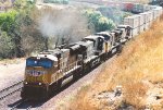 Eastbound stack train climbs upgrade